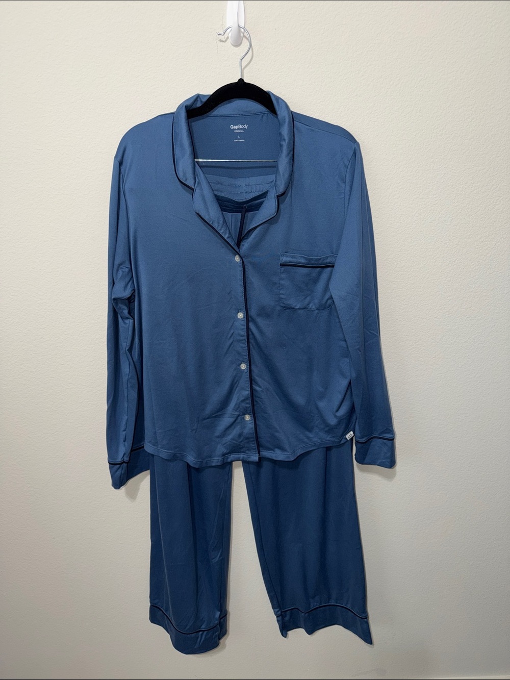 Gapbody Women's Blue Button-Front Pajama Set - Relaxed Long Sleeve & Pants
